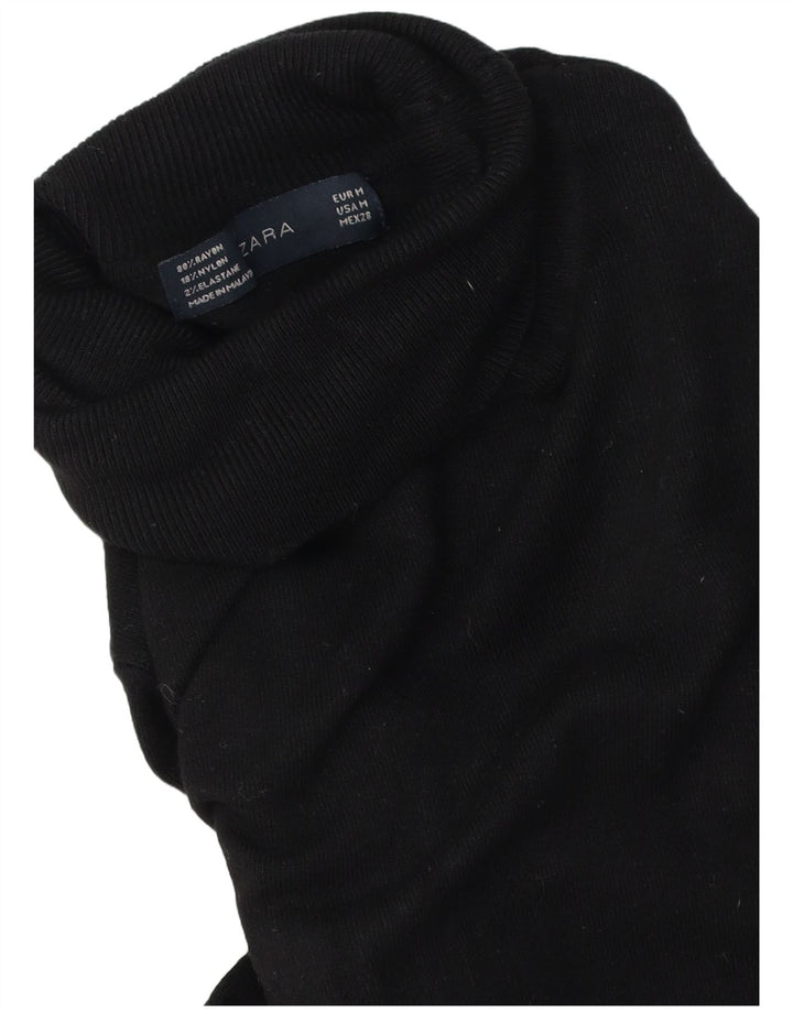 Pulover cu gât rulat Zara pentru femei UK 14 Medium Black Rayon