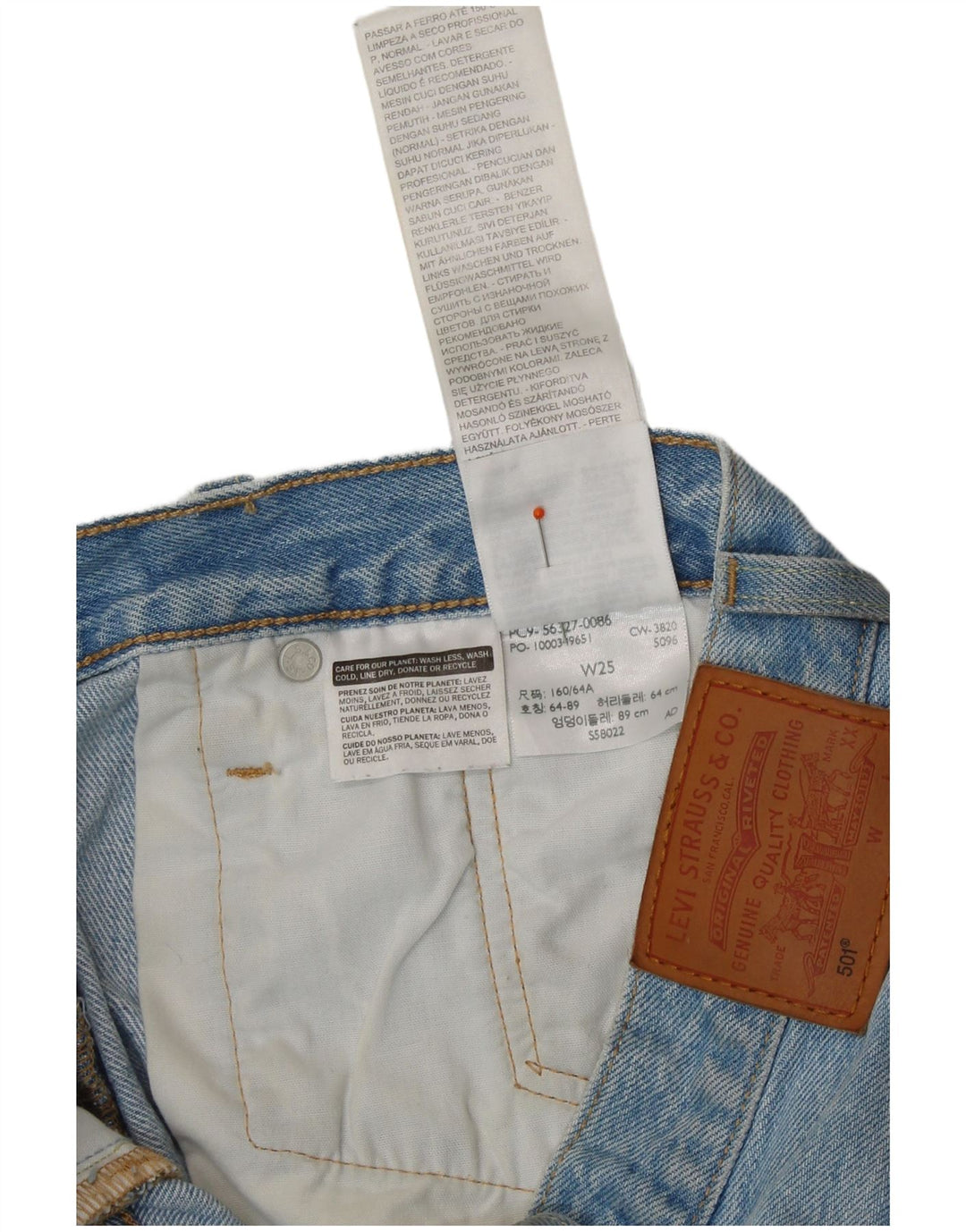 Pantaloni fierbinți LEVI'S 501 Distressed Denim W25 XS Bumbac albastru