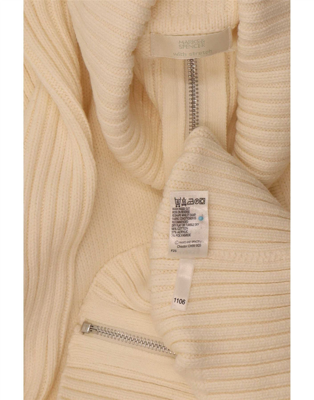 Pulover cardigan cu fermoar complet pentru femei Marks & Spencer UK 16, mare, alb