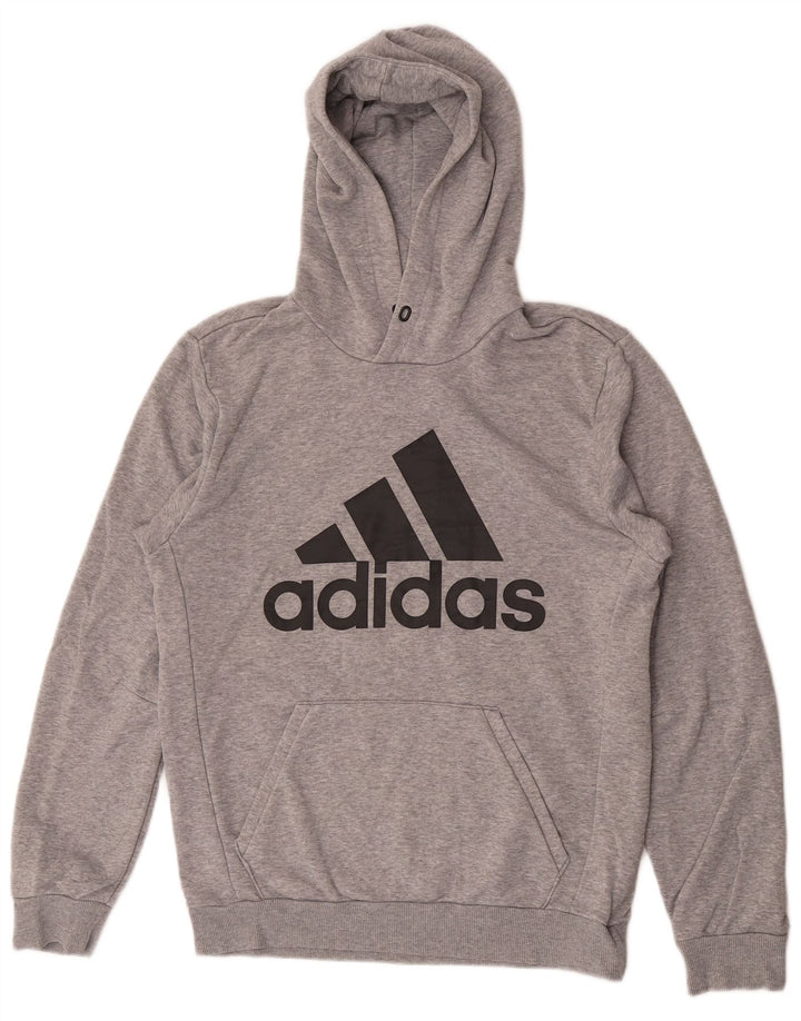 Pulover Adidas pentru bărbați cu capota, bumbac, gri mic