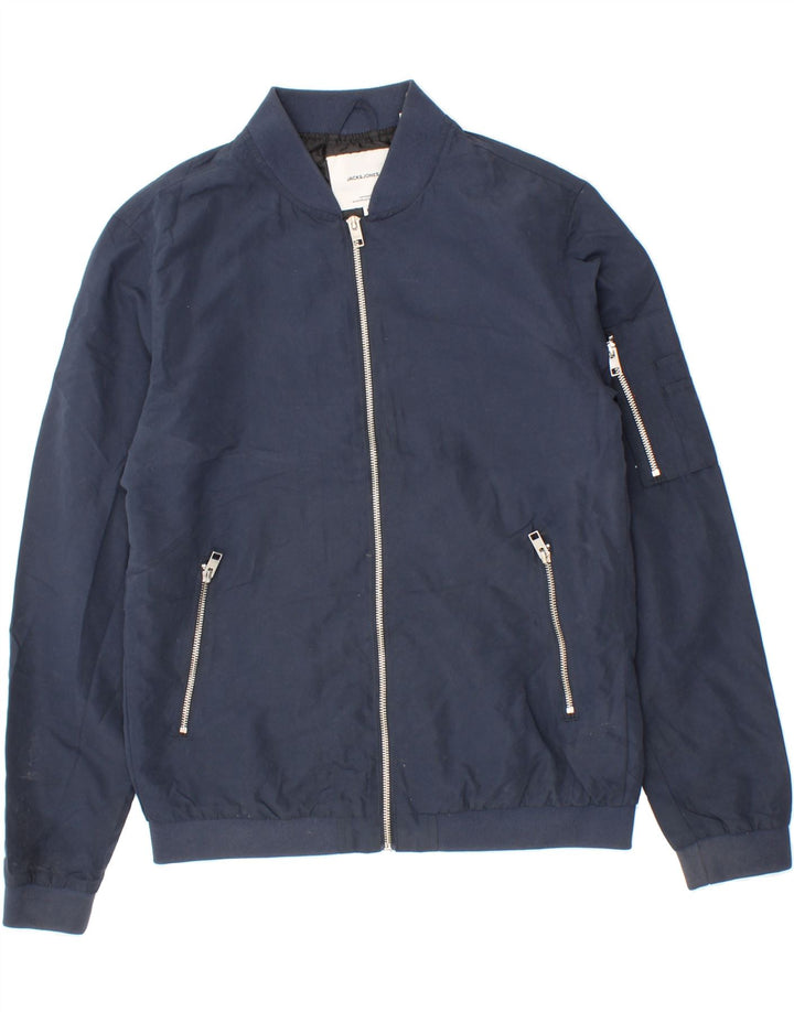 JACK & JONES Mens Bomber Jacket UK 38 Medium Navy Blue Vintage Jack & Jones and Second-Hand Jack & Jones from Messina Hembry 