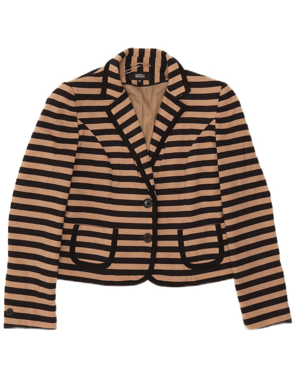 Marks & Spencer Womens Crop Blazer Jacket UK 10 Small Beige Striped