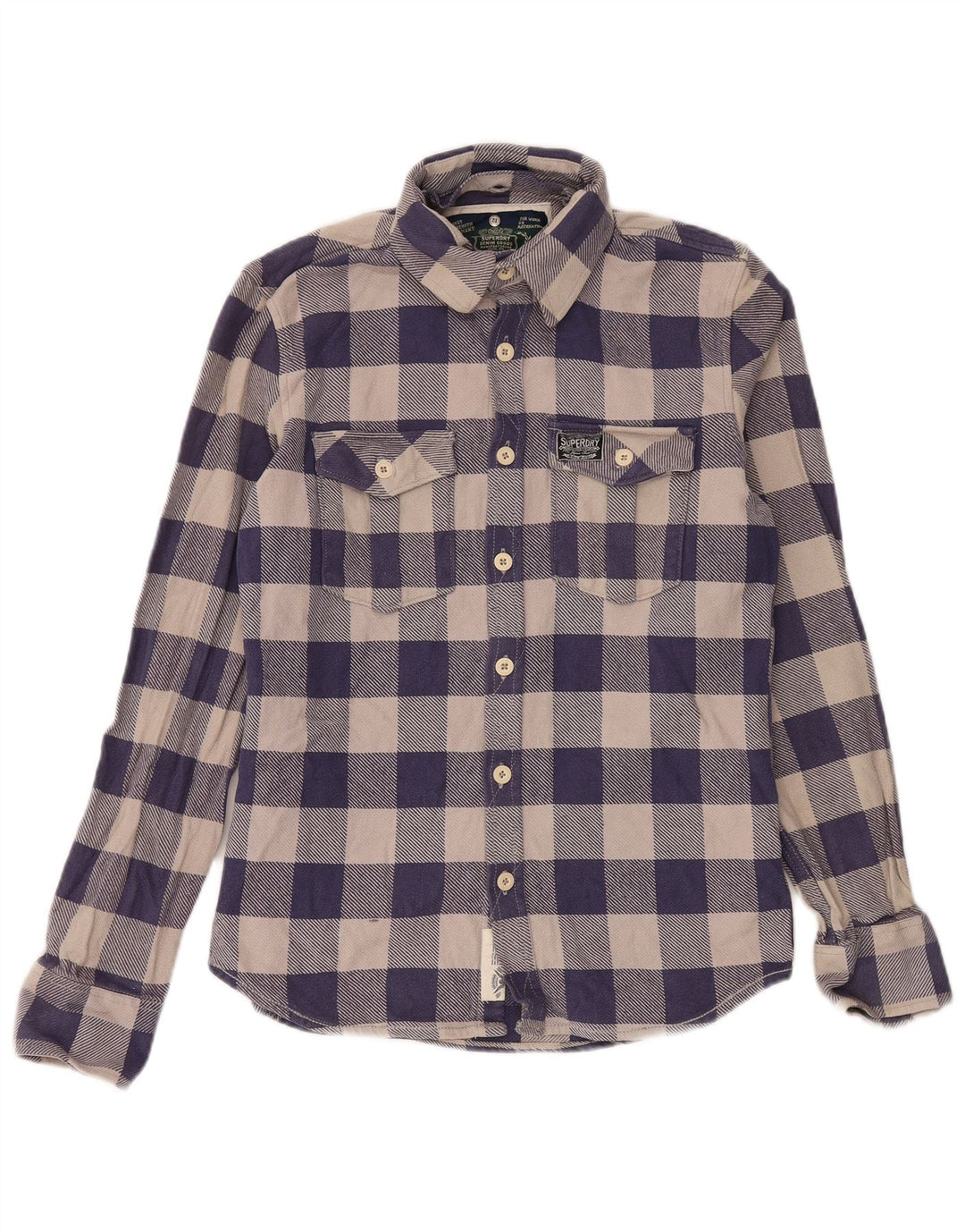 Cămașă de flanel pentru bărbați Superdry, mare, albastru, bumbac vichy