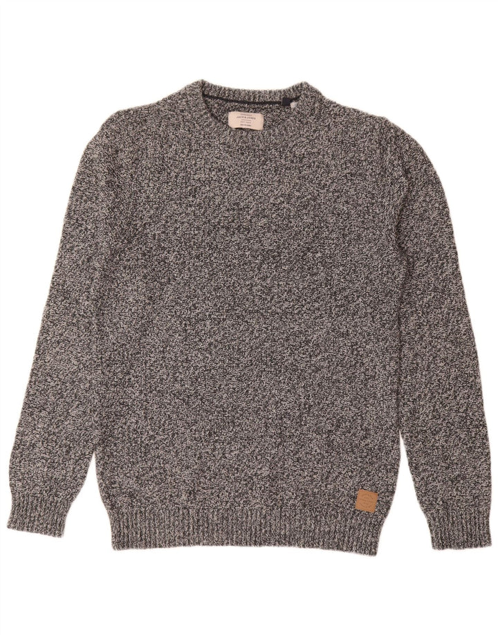 Pulover Jack & Jones pentru bărbați cu gât roșu, bumbac cu pete, gri mediu