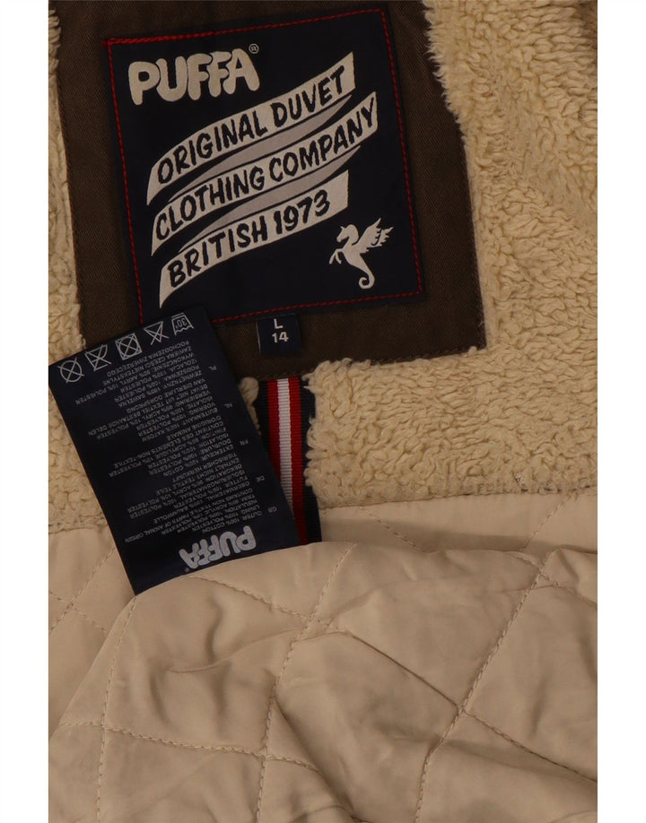 Jachetă parka cu glugă Puffa pentru femei UK 14 mare, maro, bumbac
