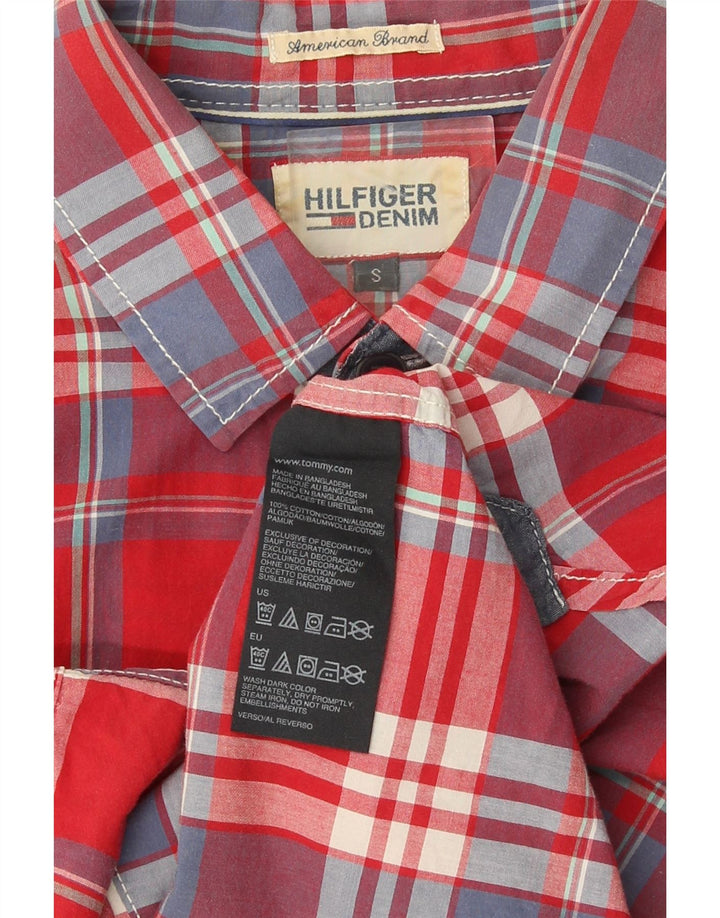 Cămașă cu mânecă scurtă Tommy Hilfiger pentru bărbați, bumbac cu carouri mici, roșii