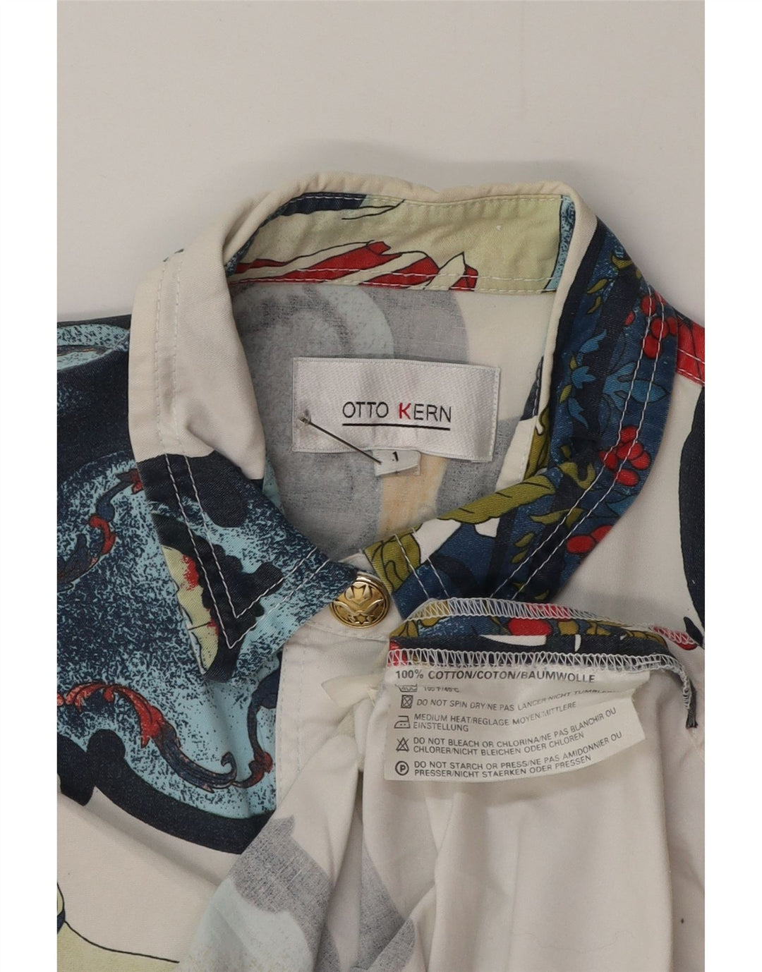 Otto Kern Womens UK 12 Medium White Floral Bumbac