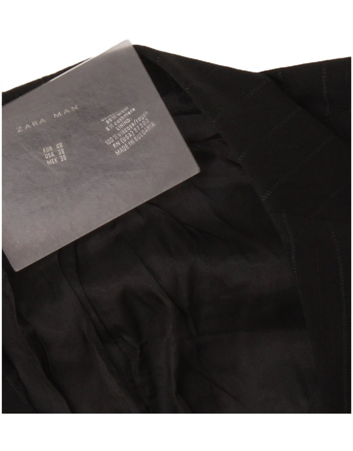 Jachetă pentru bărbați Zara cu 2 nasturi EU 48 Lână cu dungi neagră medie