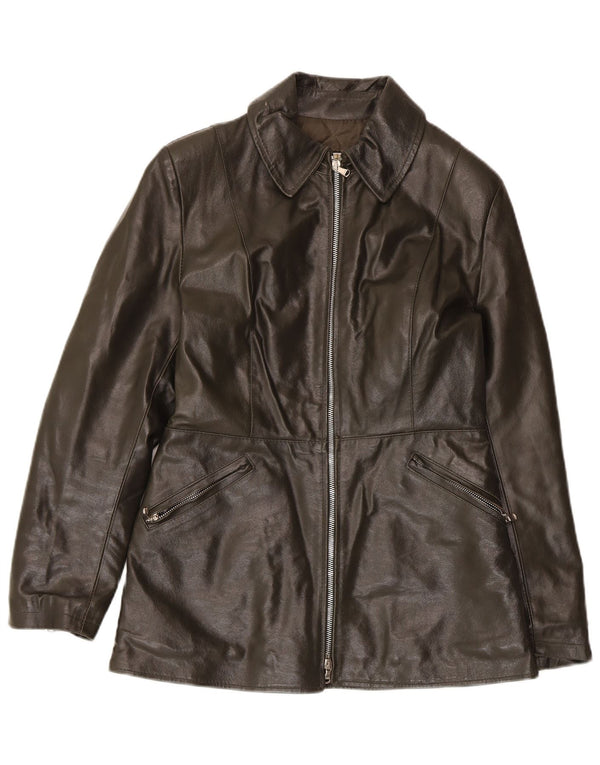 Jachetă de piele vintage pentru femei UK 10 Small Khaki