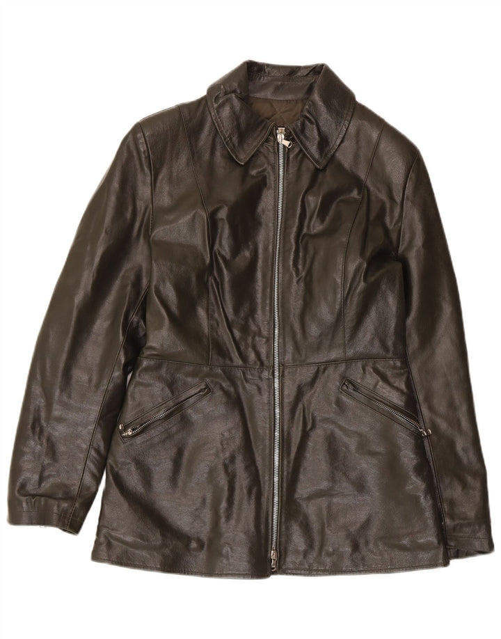 Jachetă de piele vintage pentru femei UK 10 Small Khaki