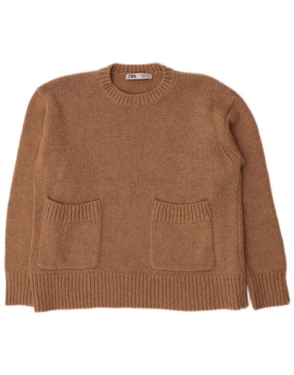Pulover supradimensionat pentru femei Zara, cu gâtul turn, UK 10, poliester maro mic