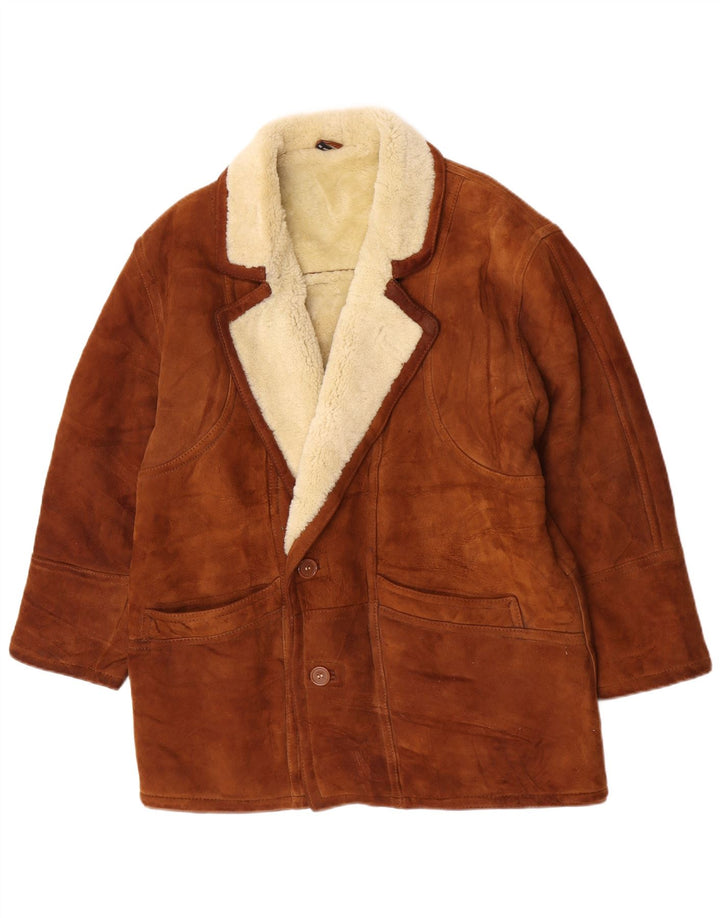 Jachetă vintage pentru bărbați din shearling UK 36 mic maro