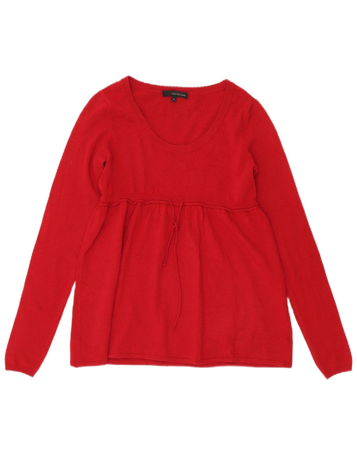 CALVIN KLEIN JEANS Pulover cu decolteu cu barca cu grafica pentru femei UK 10 Mic Roșu