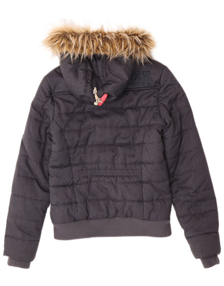 Jachetă bomber căptușită cu glugă Superdry pentru femei UK 8, poliester gri mic