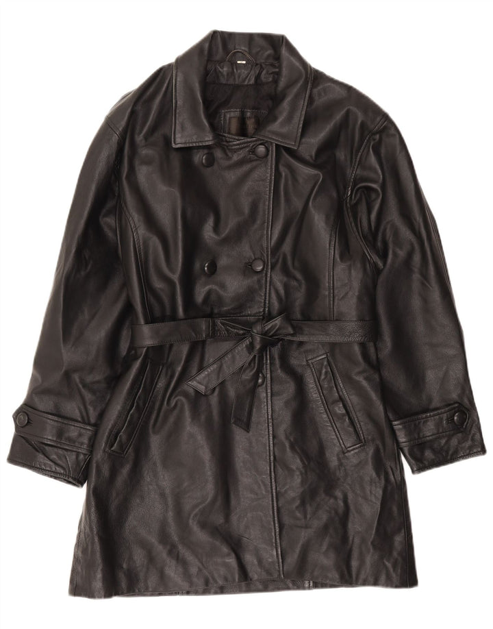 Palton de piele Santini pentru femei UK 14 Medium Black Leather