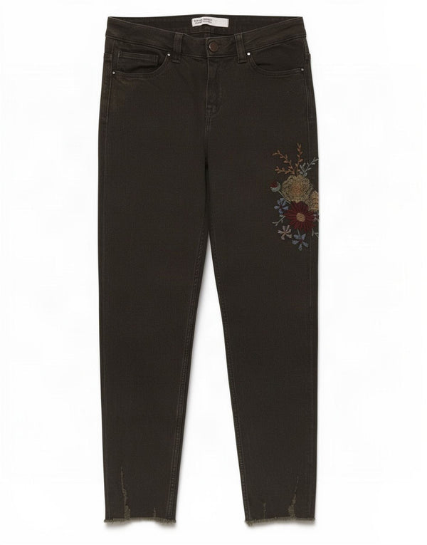 Zara femei Z1975 blugi crop slim EU 38 Mici L28 L26 Kaki Floral
