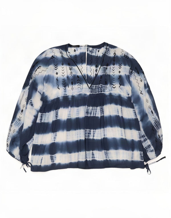 Bluză vintage cu mâneci lungi pentru femei Mărimea 1 UK18 XL Bleumarin Tie Dye