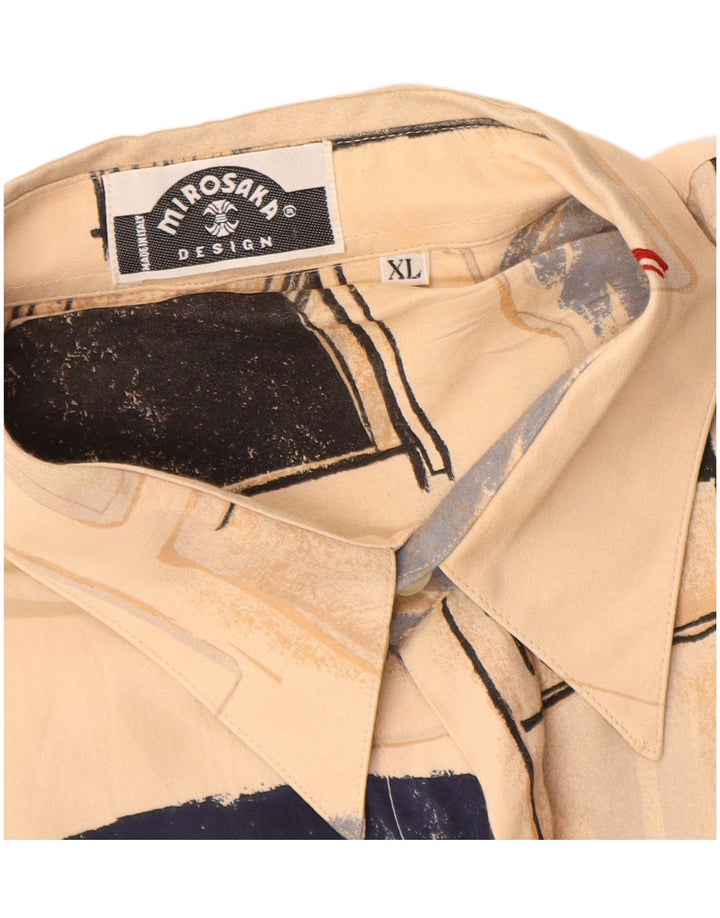 Cămașă Vintage Bărbați XL Bej Viscoză Geometrică