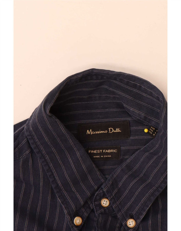 Cămașă Massimo Dutti pentru bărbați, mare, bleumarin, cu dungi, bumbac