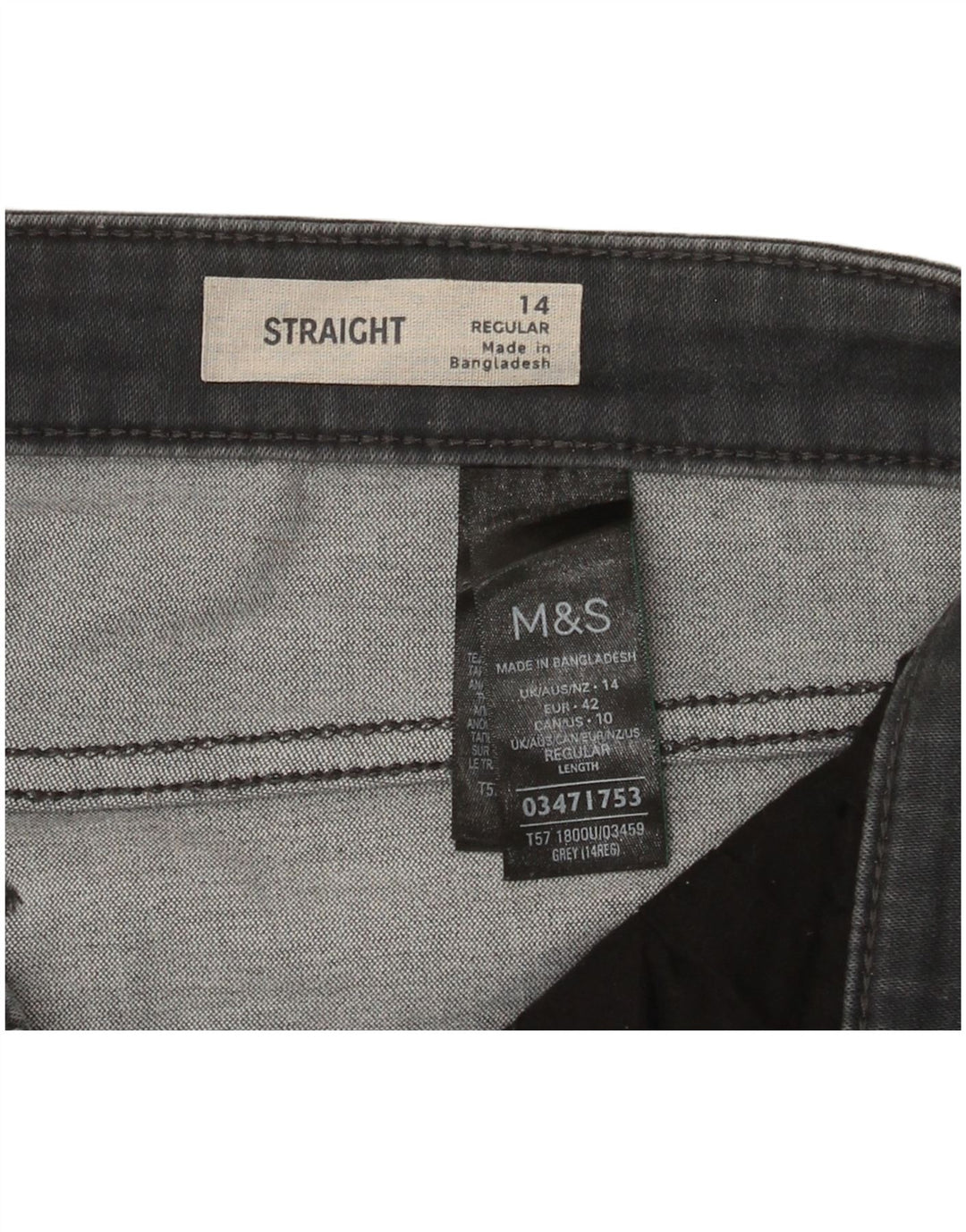 Blugi drepti obișnuiți pentru femei Marks & Spencer UK 14 Large W32 L30 Gri