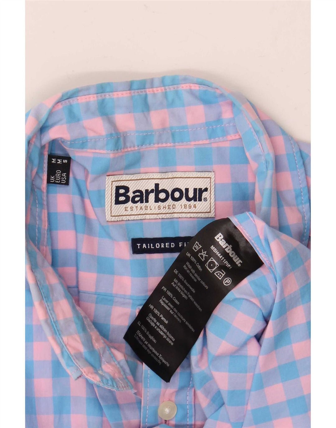Cămașă pentru bărbați Barbour cu mânecă scurtă, croită, albastru mediu, bumbac vichy