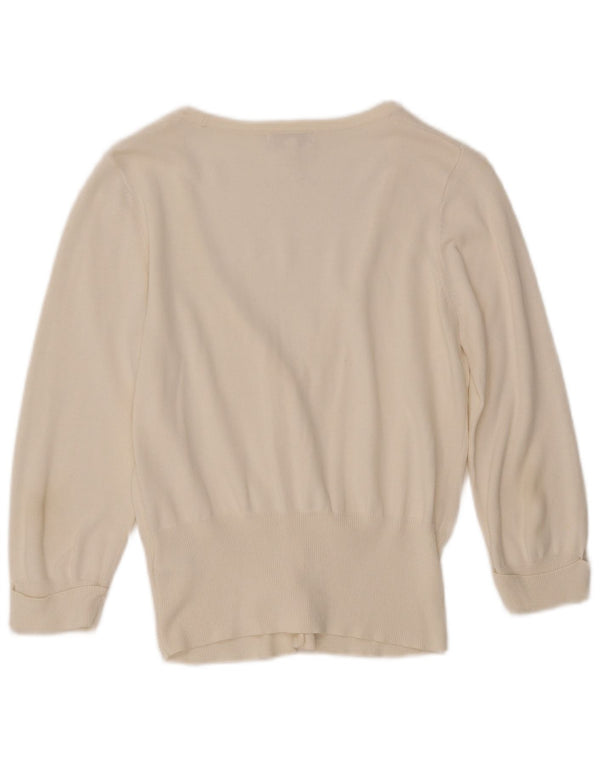 MONSOON Pulover cardigan cu mâneci 3/4 pentru femei UK 12 bumbac alb mediu