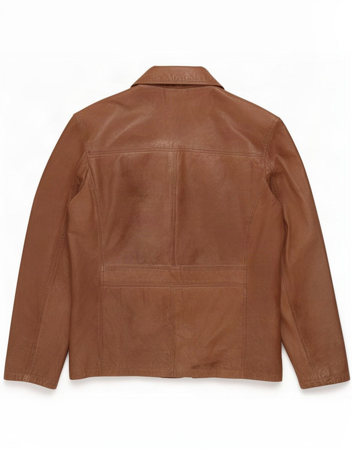 Blazer vintage pentru bărbați din piele cu 2 nasturi, UK 40, maro mare