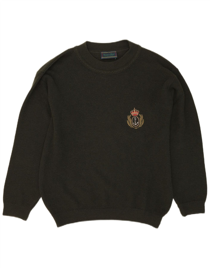Pulover VINTAGE pentru bărbați, cu gât crew, lână mare kaki