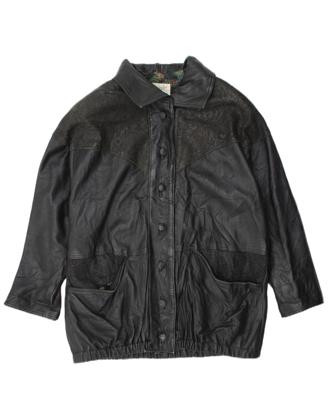 Jachetă de piele supradimensionată YUPPIE pentru femei UK 18 XL Negru Floral