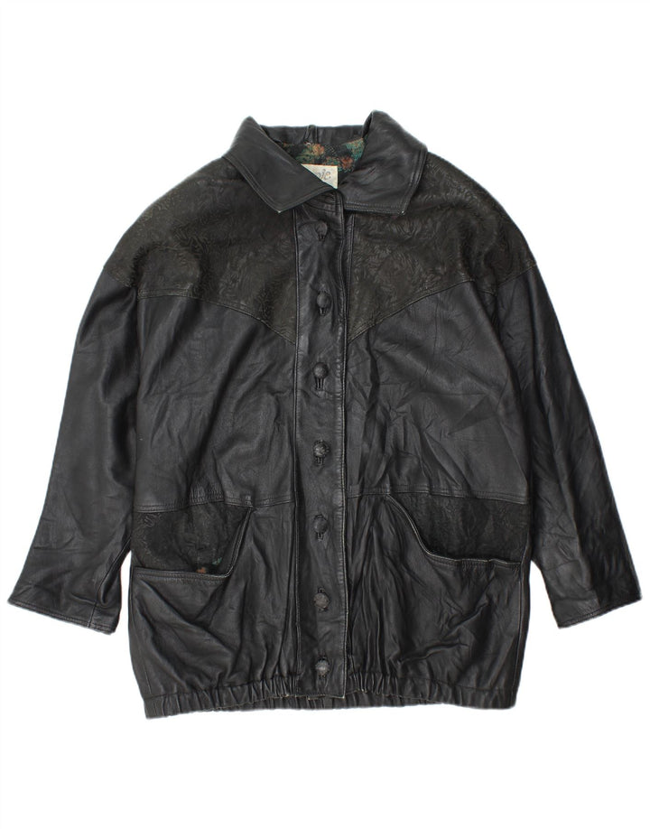 Jachetă de piele supradimensionată YUPPIE pentru femei UK 18 XL Negru Floral