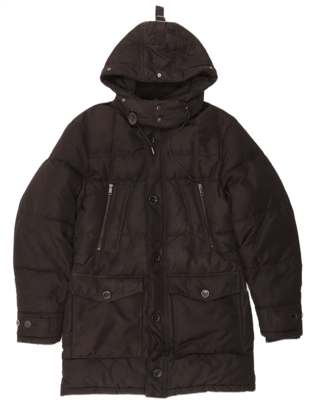 Palton căptușit cu glugă pentru bărbați Zara UK 36 Poliester negru mic