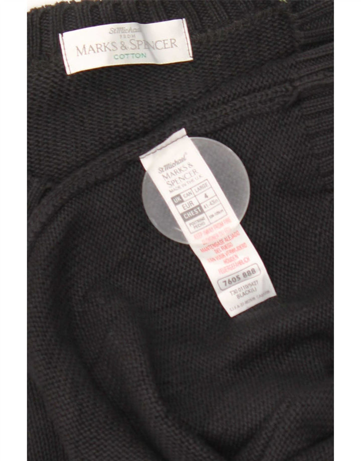 Pulover pentru bărbați Marks & Spencer cu gât roșu, mare, negru, bumbac
