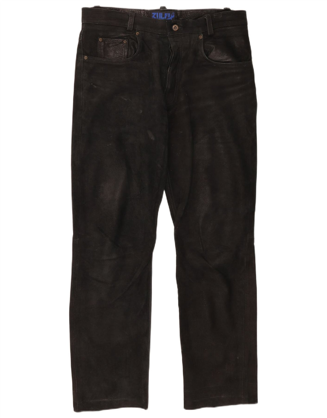 Pantaloni drepți din piele vintage pentru bărbați W37 L30 negri