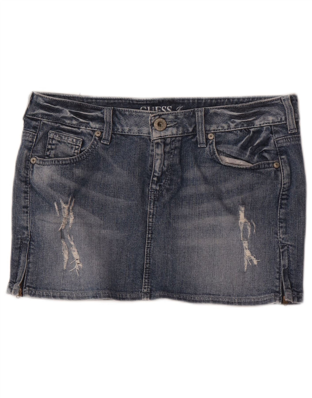 Guess Fusta Mini Denim Distressed W29 Bumbac Albastru Mediu