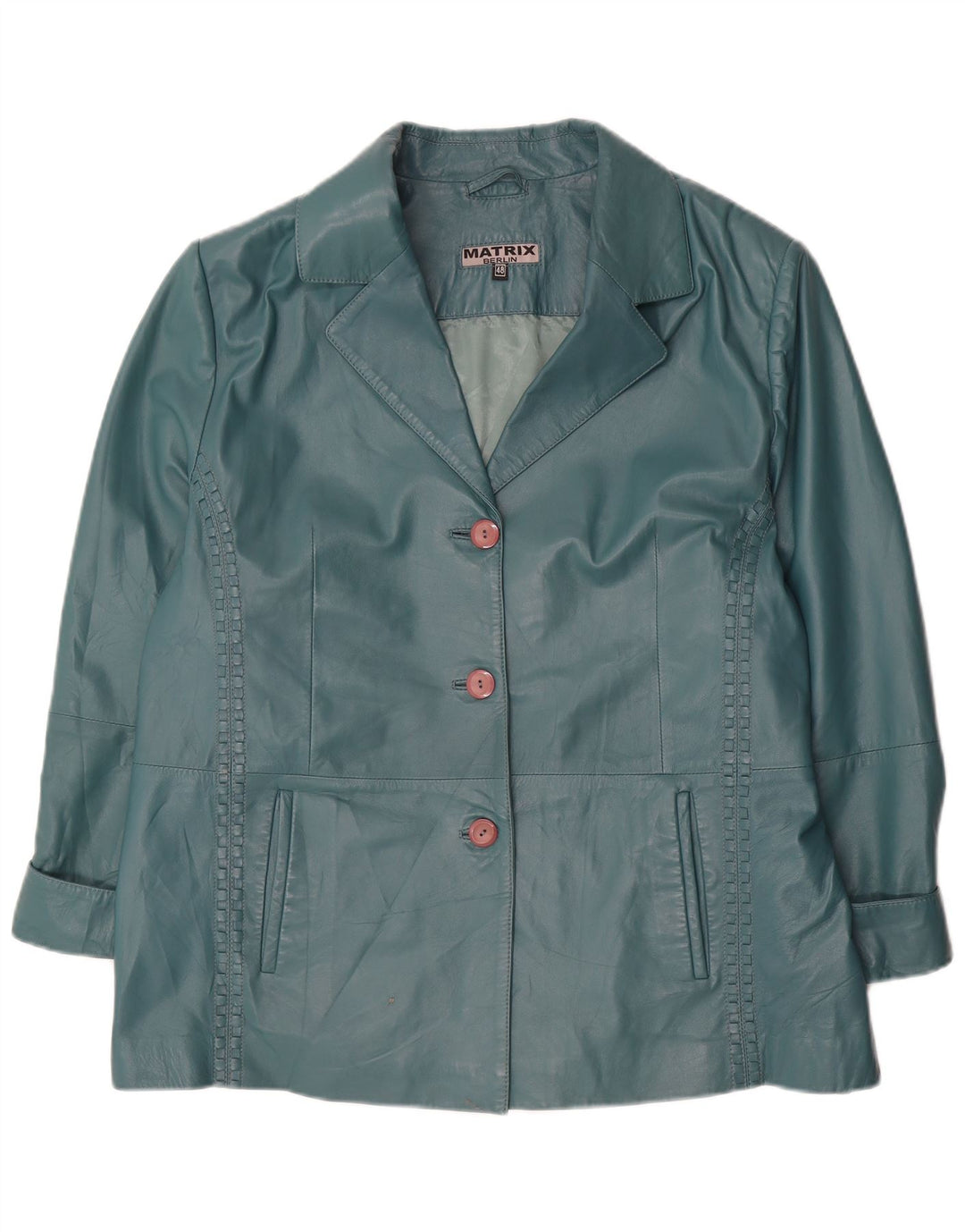 Geaca de piele vintage pentru femei EU 48 2XL din piele verde