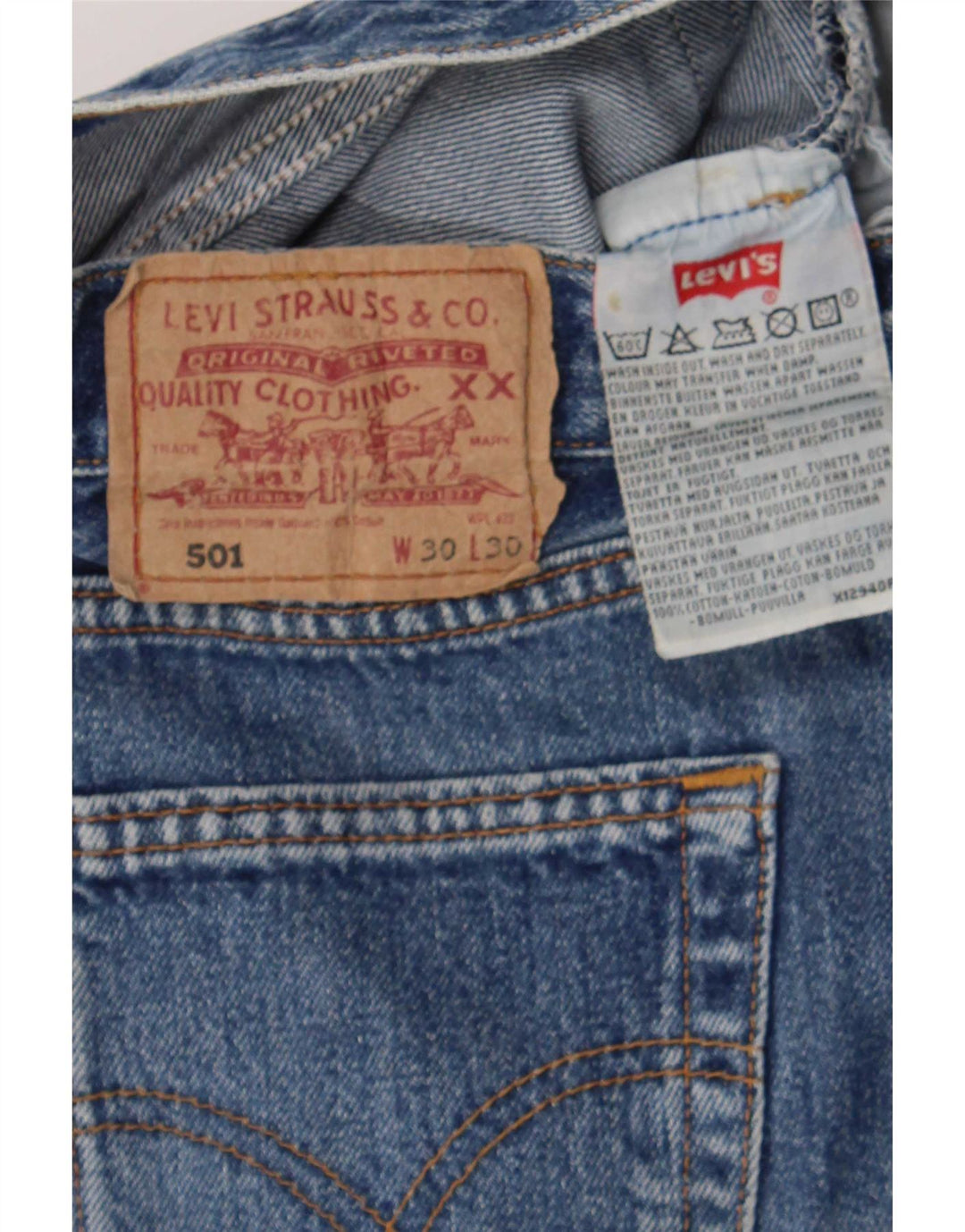 Pantaloni scurți Levi's 501 Denim W30, bumbac albastru mediu