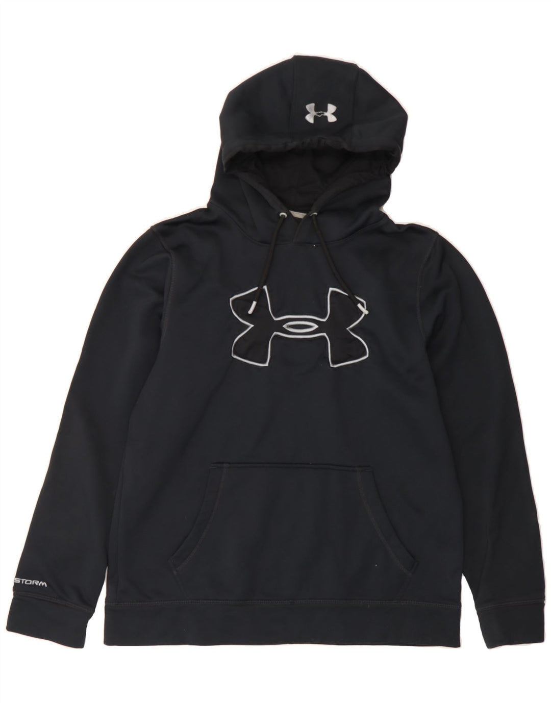 UNDER ARMOUR Mens Graphic Hoodie Jumper Medium Navy Blue Polyester Vintage Under Armour and Second-Hand Under Armour from Messina Hembry 