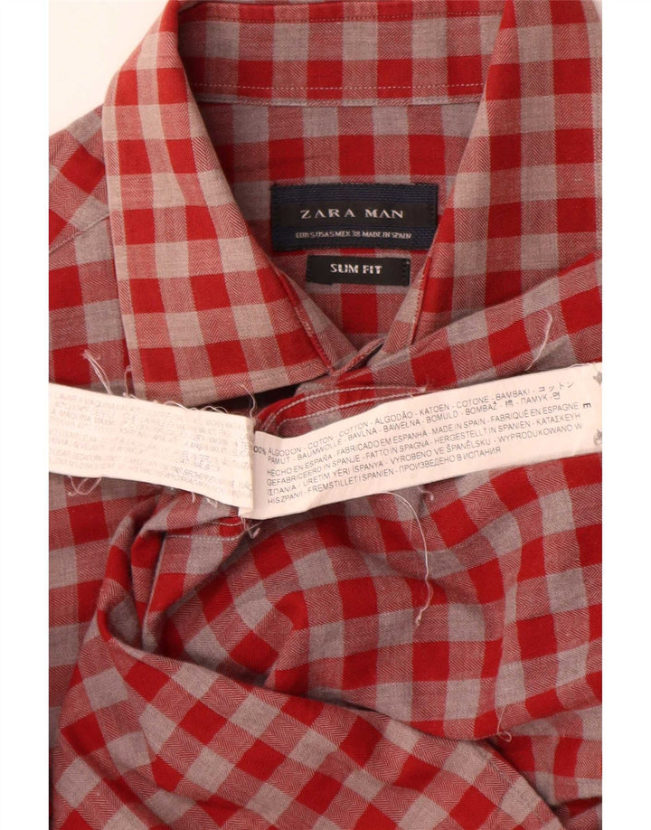 Cămașă pentru bărbați Zara, slim fit, din bumbac roșu