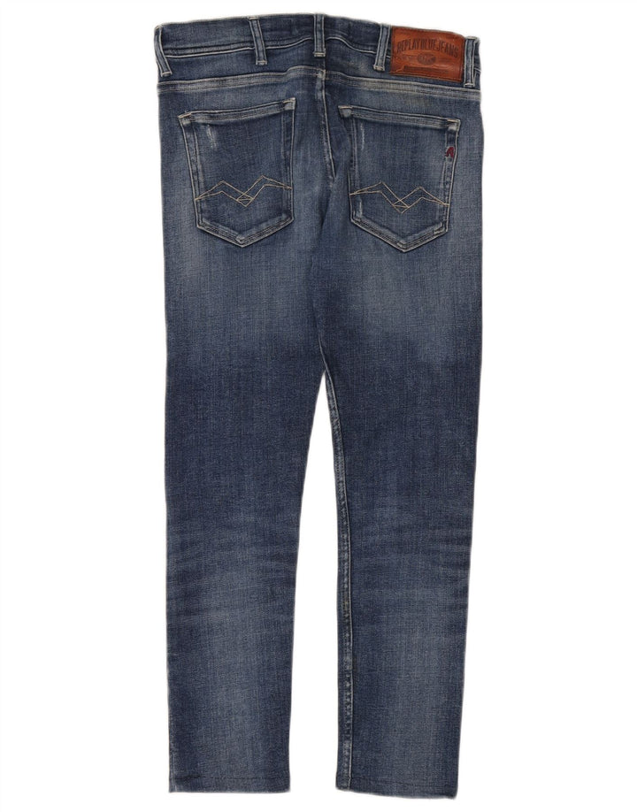 Replay, blugi slim, crop distressed, W30 L26 albastru