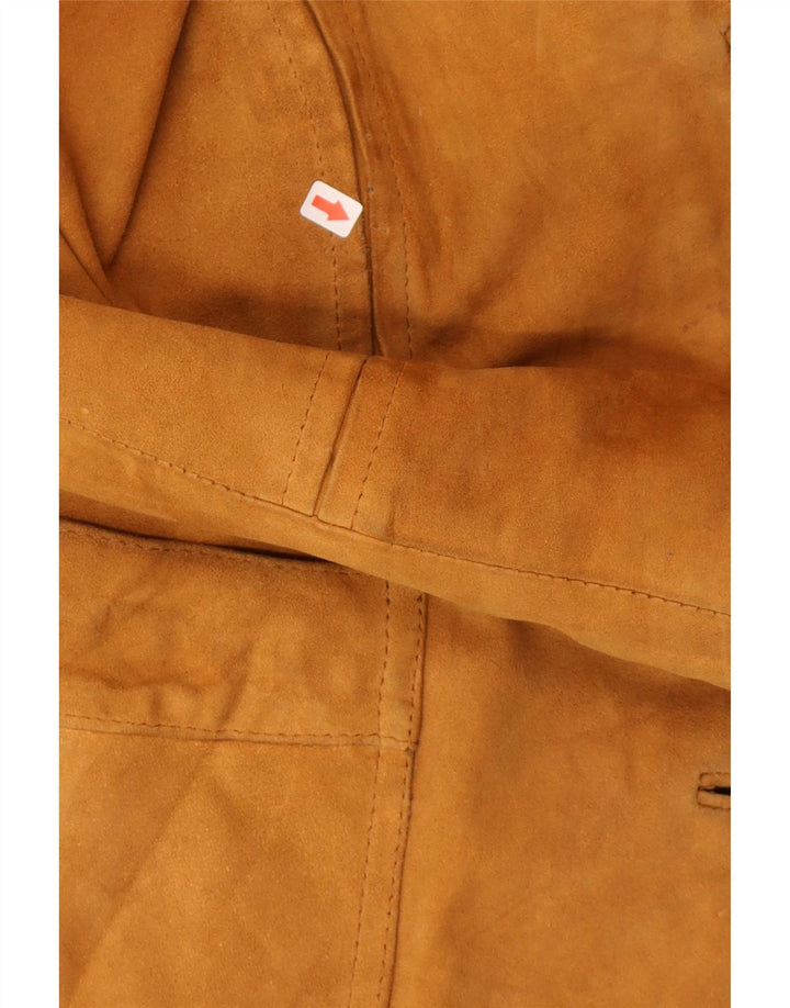 Blazer Vintage pentru femei cu 3 nasturi din piele intoarsa UK 14 din piele maro medie