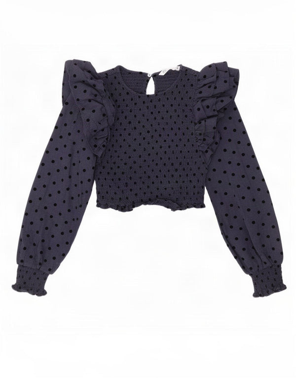 Bluză Crop Top Femei Zara UK 4 XS Bumbac cu buline bleumarin
