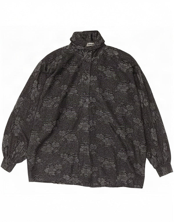 Bluză vintage cu mânecă lungă transparentă pentru femei UK 18 XL Negru Floral