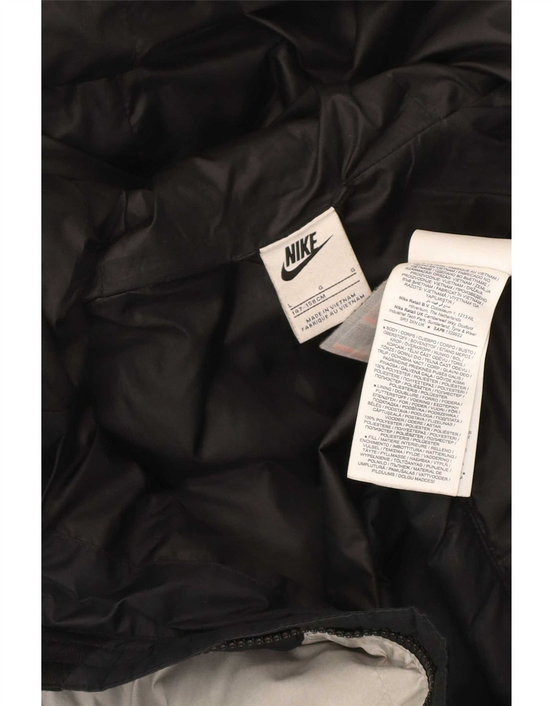 Jachetă căptușită cu glugă Nike pentru băieți 12-13 ani, mare, negru, colorblock