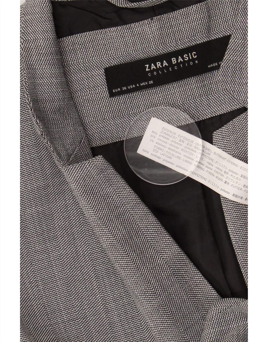 Jachetă pentru femei ZARA cu 1 nasture EU 36 XS poliester gri