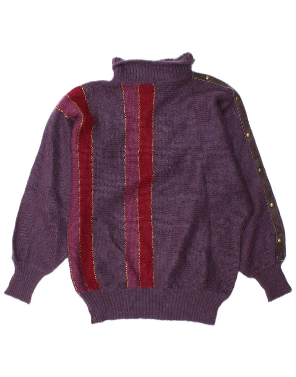 Pulover vintage cu gât rulat pentru femei UK 16 Acrilic cu dungi mari violet