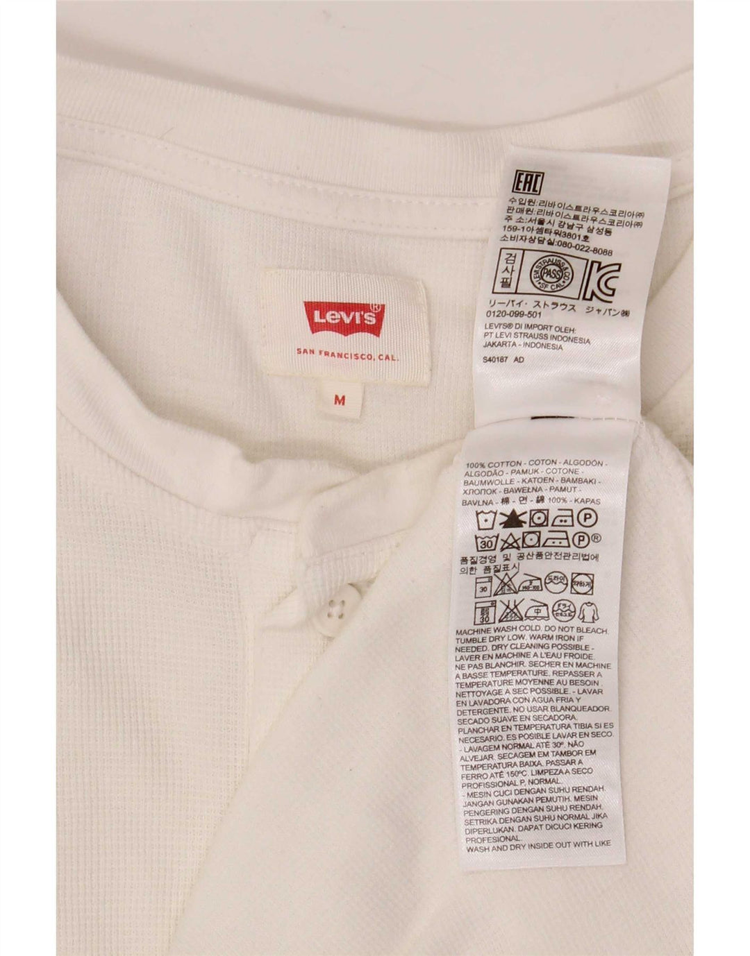 Tricou Levi's pentru bărbați, cu mânecă lungă, alb mediu, bumbac