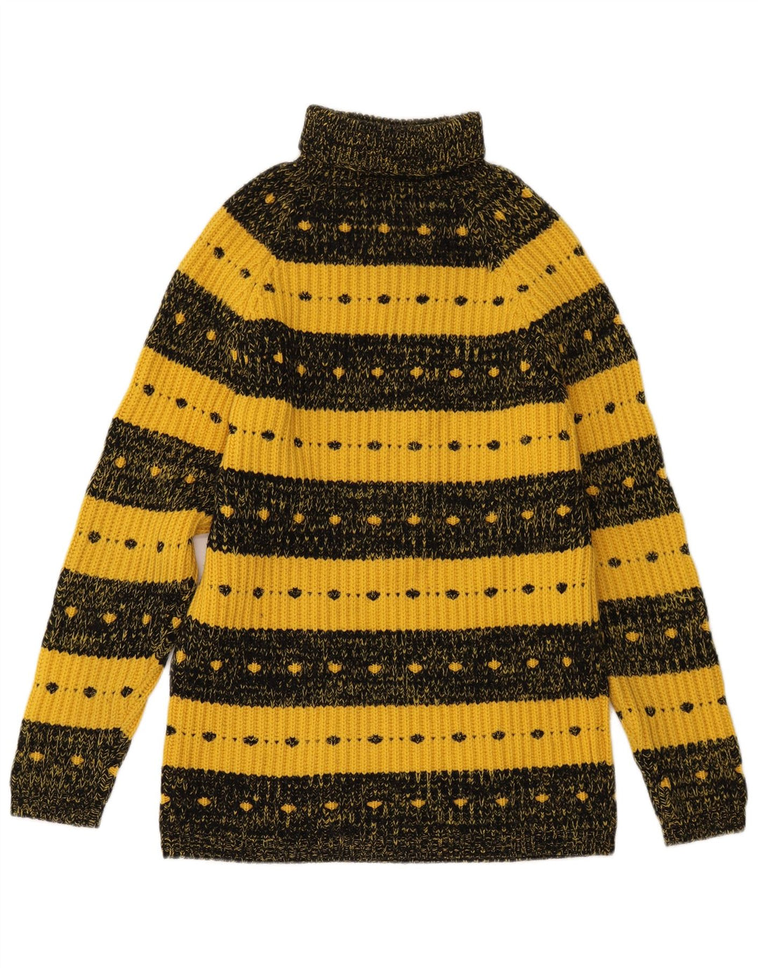 VINTAGE Pulover cu gât rulat pentru femei UK 12 Medium galben dungi