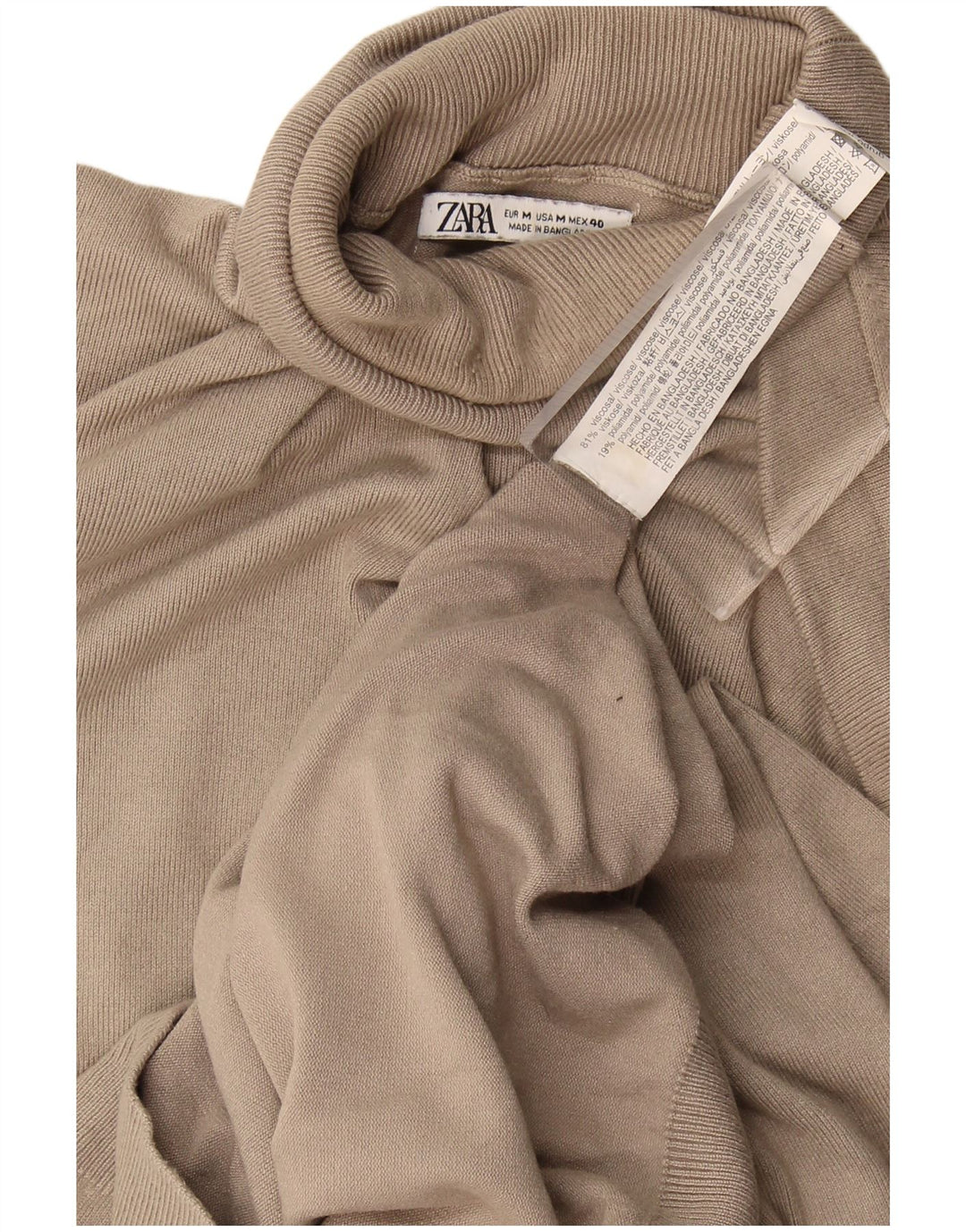 Pulover cu gât rulat Zara pentru femei UK 14, viscoză, bej mediu