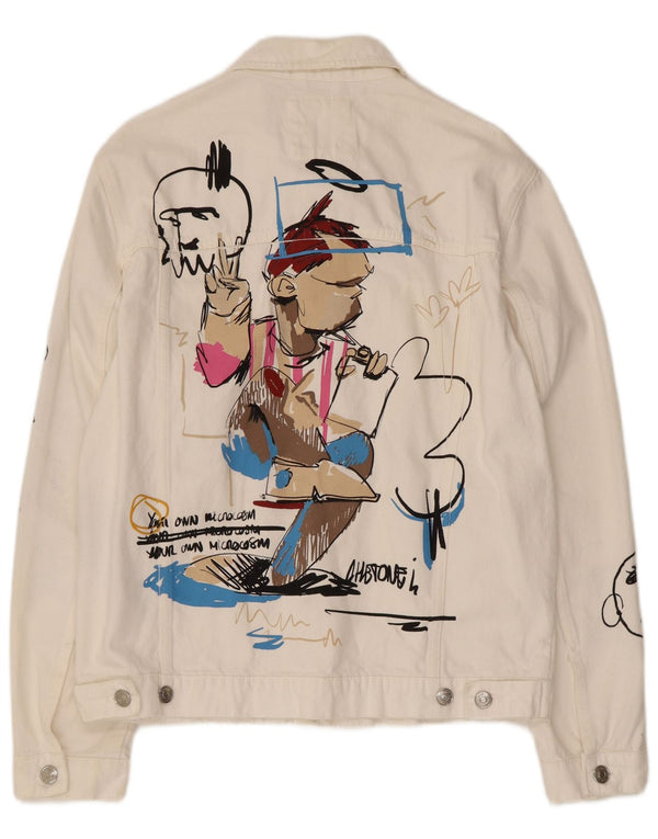 Jachetă de denim grafică pentru bărbați Zara UK 40, mare, alb, bumbac