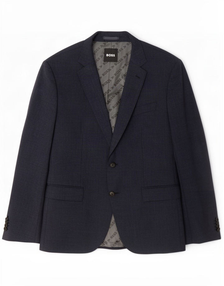 Blazer pentru bărbați Hugo Boss cu 2 nasturi UK 52 XL Lână cu carouri bleumarin